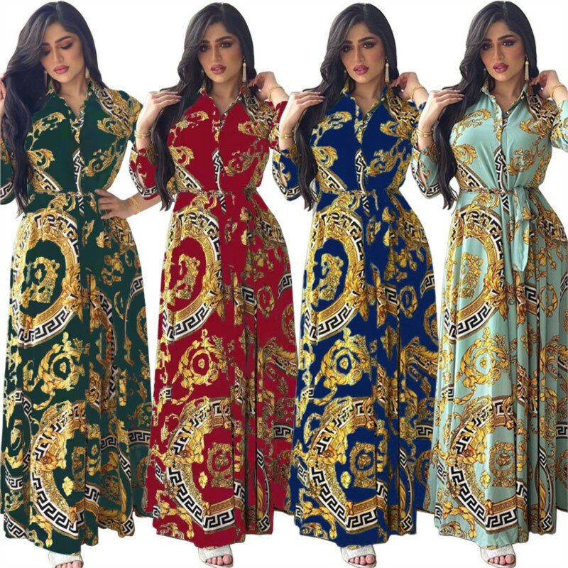 المرأة المطبوعة فستان قميص الشرق الأوسط ، اللباس الأوروبي والأمريكية