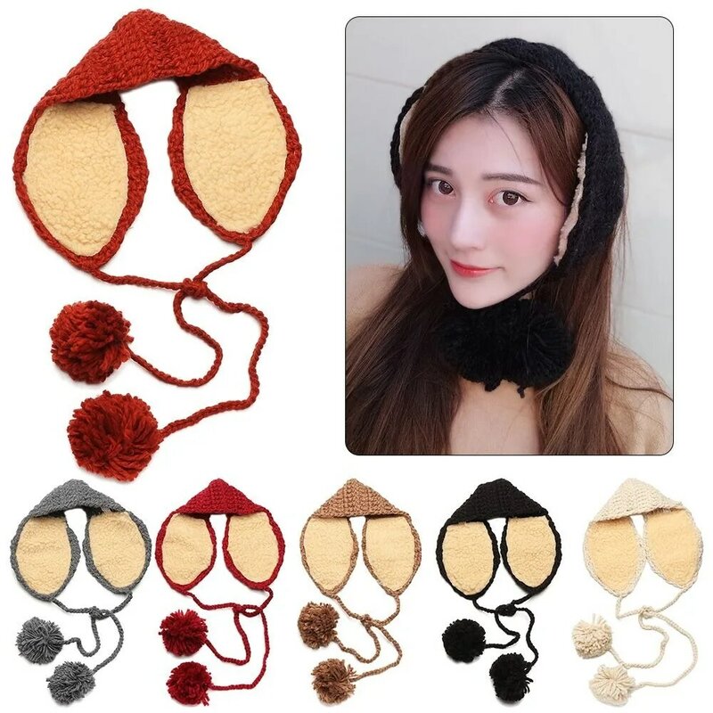 Ins Cute Tide Knitted Ear Bag Soft Sister Strap Ear Muffs Autumn and Winter Ear Protection Warm and Velvet Earmuffs Female Retro