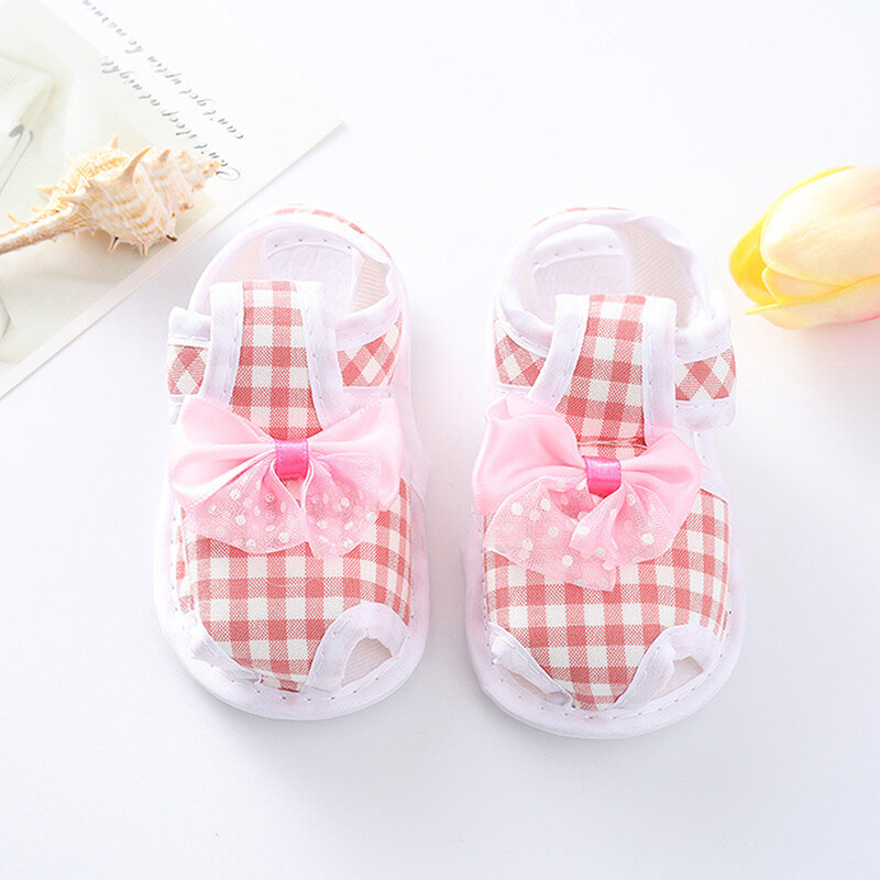 2022 neue Ankunft Baby Mädchen Sommer Sandalen Plaid Print Bogen Nicht-slip Schuhe Boden Prewalker Kleinkind Sandalen