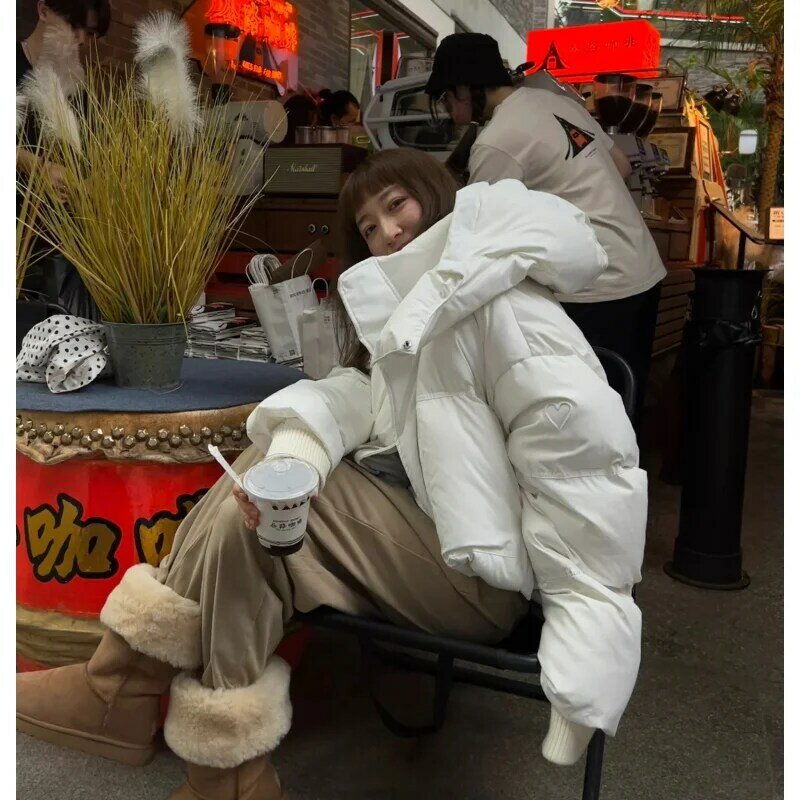 Chaqueta de plumón de pato con capucha para mujer, ropa de calle americana, estilo Y2K, prendas de vestir cortas de invierno, color gris