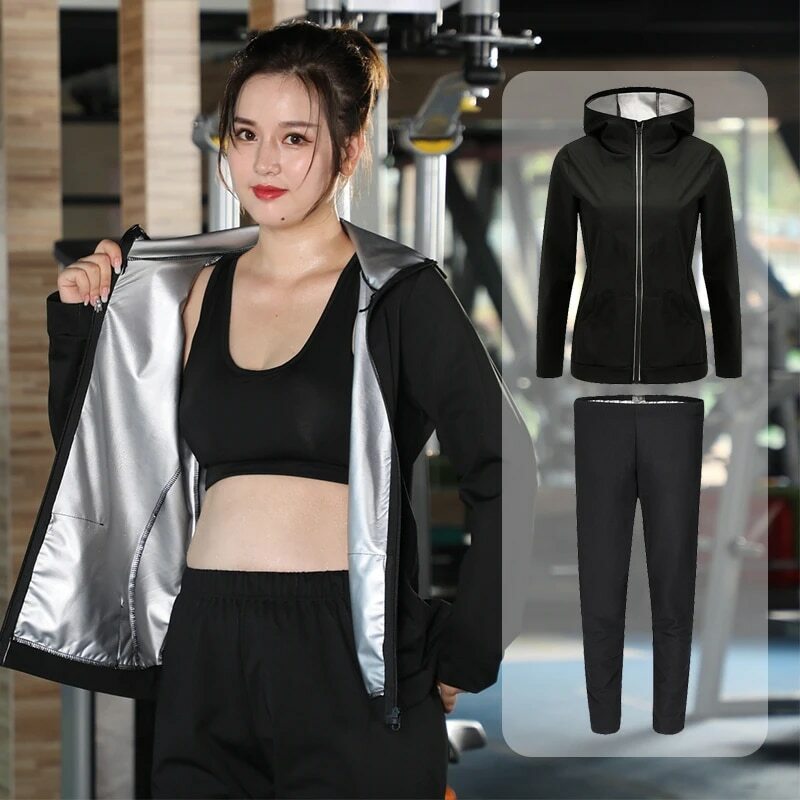 New Sauna Suit Women Plus Size Gym Clothing Sets for Sweating Weight Loss Female Sports Active Wear Slimming Tracksuit Women