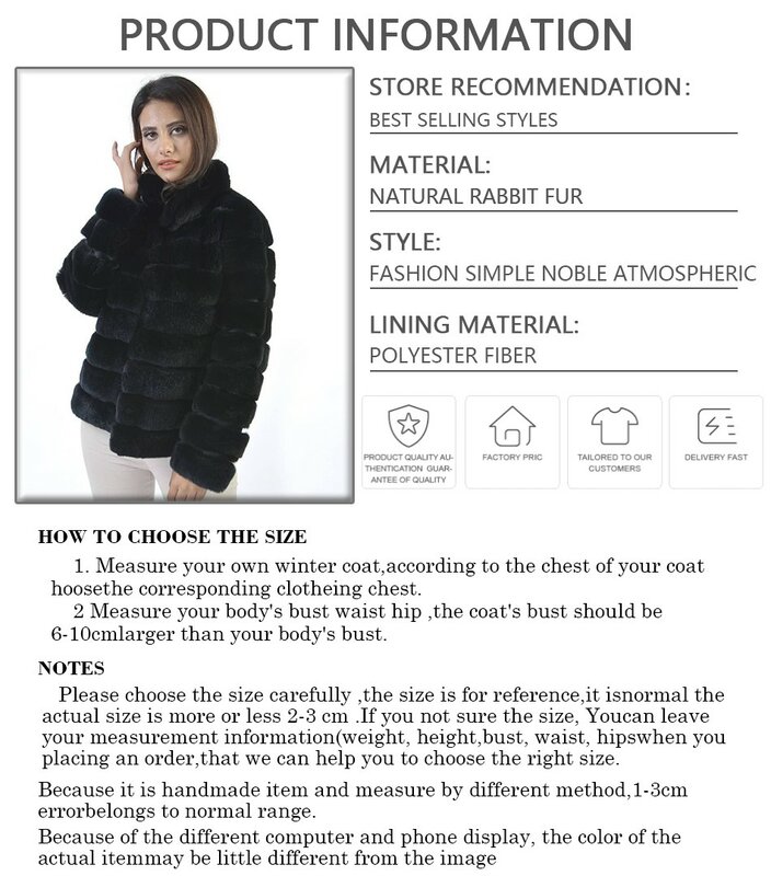 Natural Rex Rabbit Fur Coat With Stand Collar Best Selling Women Winter Real Rabbit Fur Coats Black Fur Jacket