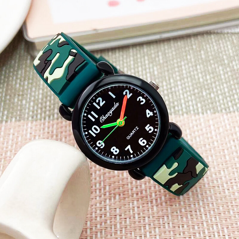 Digital Camouflage Silicone Strap Quartz Relógios para crianças, relógio impermeável legal para estudantes, meninos e meninas, moda, verão