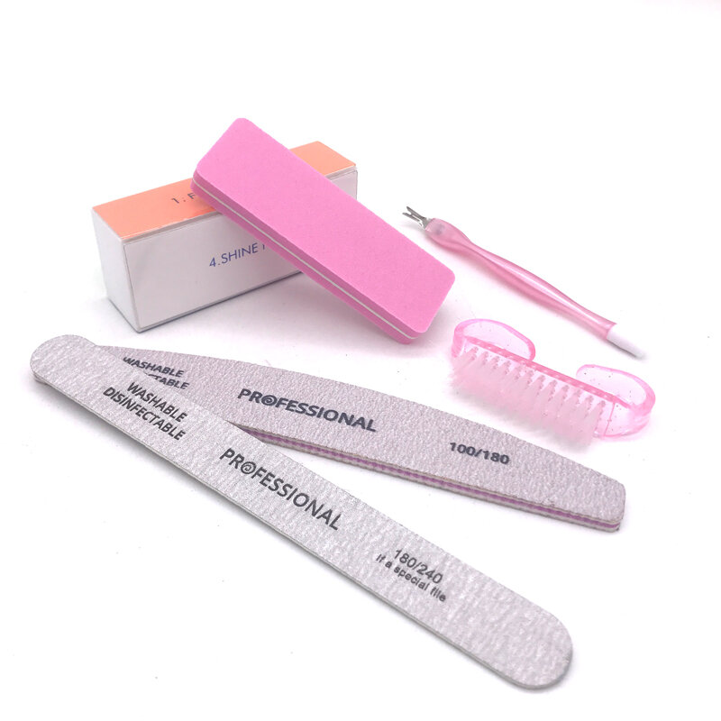 5 Pcs/set Acrylic Nail File Brushes Block UV Gel Nail Polish Set Nail Care Sanding Nail Kit Manicure Professional Makeup Tools