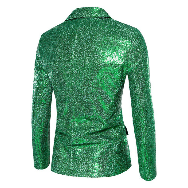 Jaket payet mewah untuk pria, mantel Blazer hijau/perak, gaun panggung KTV hijau/perak, jaket payet mewah untuk pria