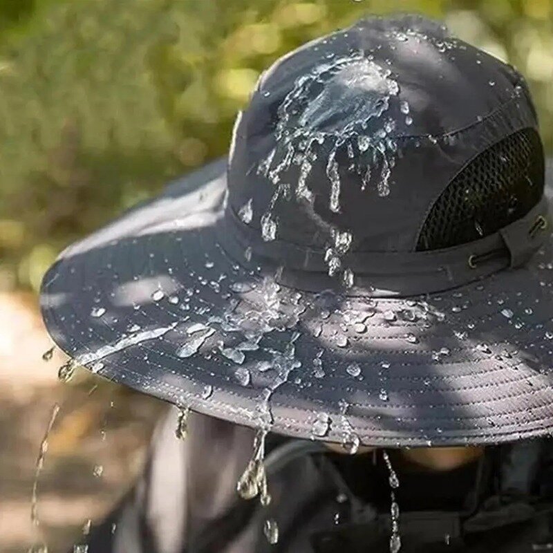 Chapéu de sol de aba larga com aba do pescoço para homens e mulheres, ajustável ao ar livre 50 + proteção UPF, boné Safari, caminhadas, pesca, verão