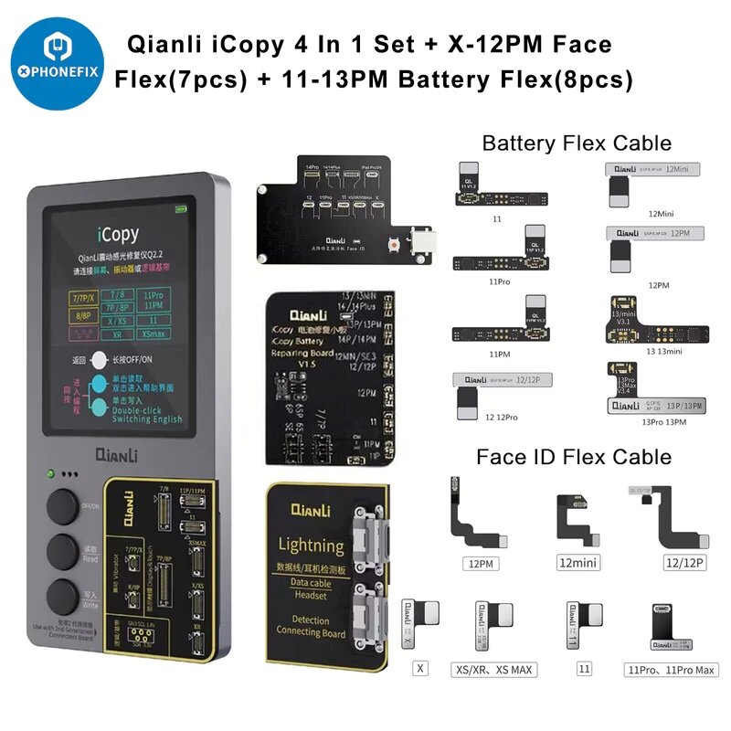 Qianli-Placa de teste de bateria programadora, placa Heatset para iPhone 11-14 Pro Max, True Tone, EEPROM, EEPROM, iCopy Plus 2.2 LCD