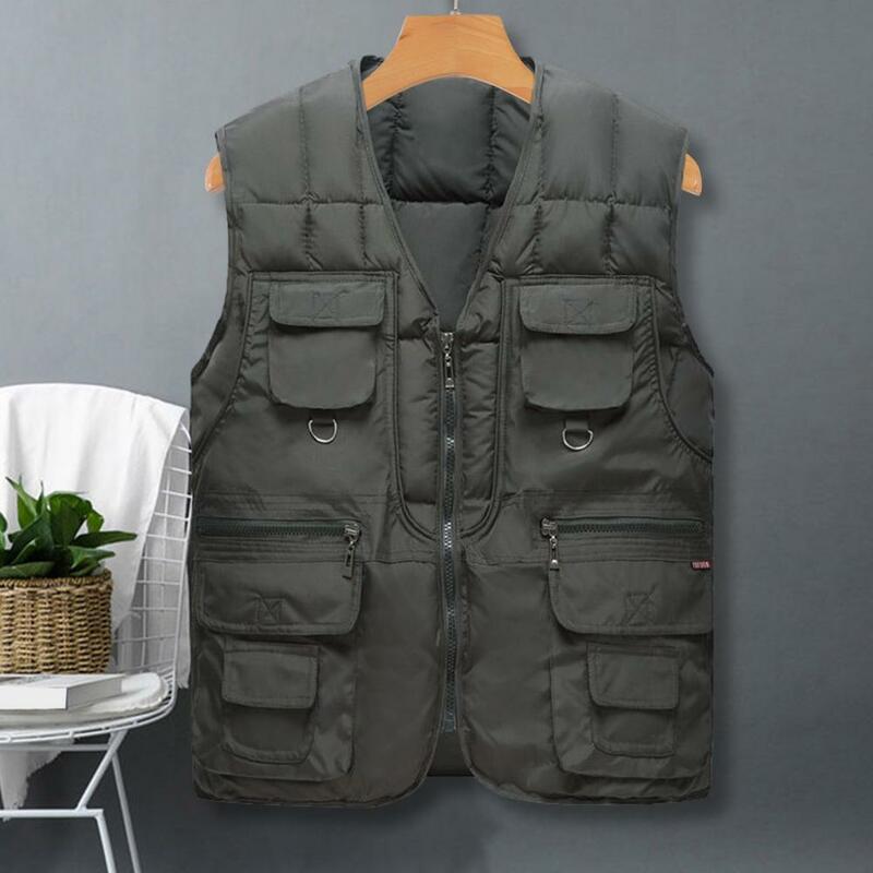 Outdoor Leisure Vest Men's Multi-Pocket Thickened Vest Jacket Outdoor Insulated Men Vest Jacket Sleeveless Winter Warm Coat