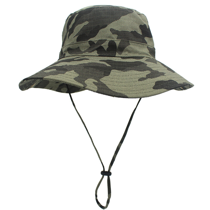 Outfly-Sombrero de cubo de algodón de ala ancha con protección UV para exteriores, gorra de playa de camuflaje plegable de pescador vaquero, circunferencia de 63CM
