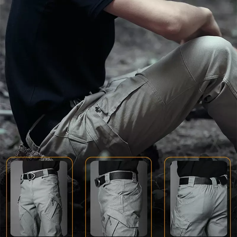 กางเกงทหารสำหรับผู้ชาย, กางเกงคาร์โก้ต่อสู้กันน้ำมีหลายกระเป๋าชุดฝึกแบบลำลองทนทานต่อการฉีกขาด