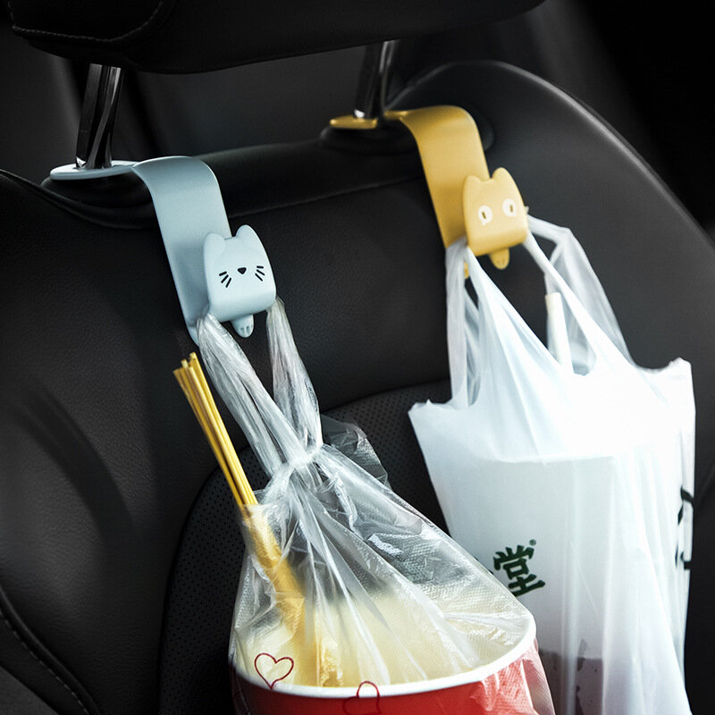 2PCS Cartoon Car Hook Car Seat Headrest Hook for Auto Back Storage Holder for kettle Handbag milk Car Organizer Stand Bag Hook