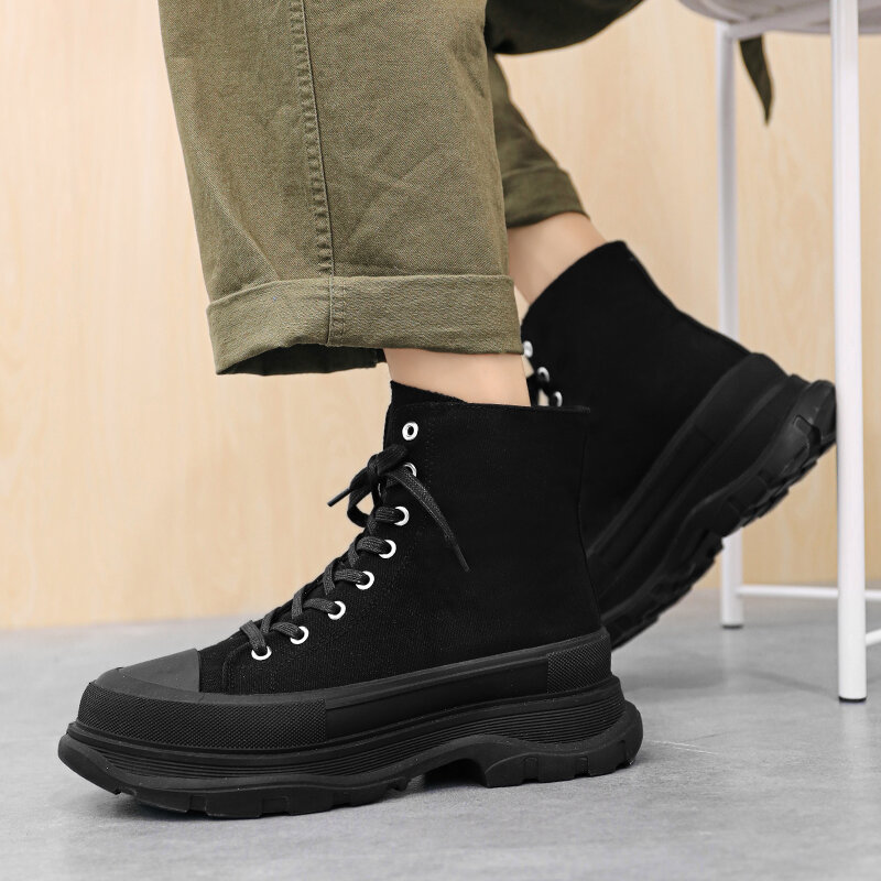 Autumn Men Casual Sneakers Canvas Platform Ankle Boots High-cut Basketball Sneakers Male Trainers Breathable Sport Shoes 39-44