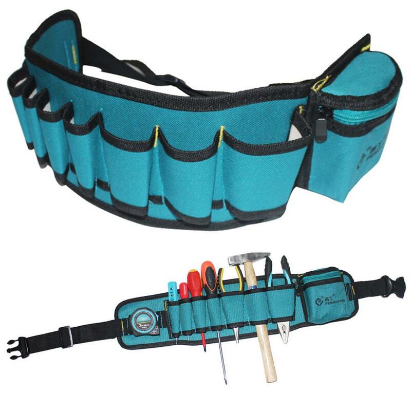 マルチポケットウエストツールバッグ,電気技師の調節可能なハードウェア収納ベルト,ポータブルウエストポケット