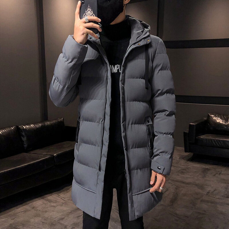 Abrigo largo y grueso con capucha para hombre, abrigo largo y cálido, ropa multifuncional, moda informal, Color sólido, cómodo y cálido
