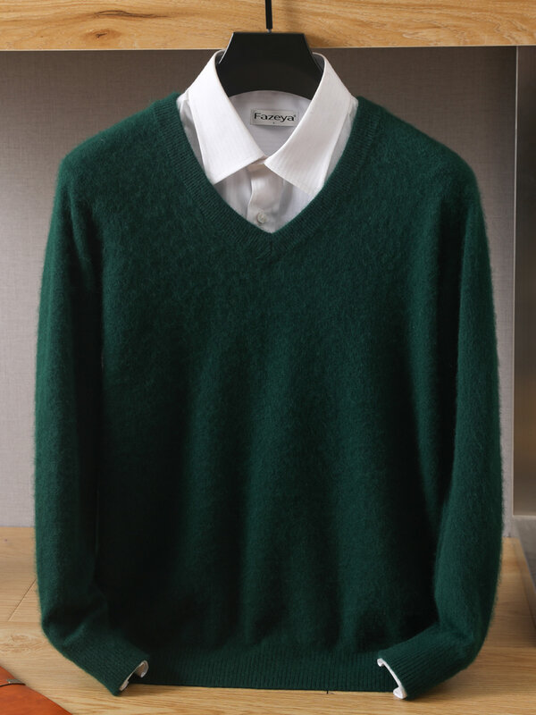 MVLYFLET-suéter de Cachemira de visón con cuello en V para hombre, Jersey de punto de gran tamaño, Tops de manga larga, jerséis de alta gama, novedad de invierno, 2024