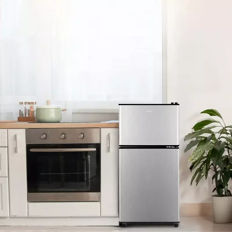 Anukis-Mini-refrigerador compacto de 2 portas com congelador para apartamento, dormitório, escritório, família, porão, garagem, 3,5 pés cúbicos