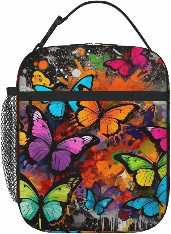 Kunst Graffiti Schmetterlinge drucken drucken Lunch-Tasche für Frauen Männer isolierte Lunchbox wieder verwendbare Lunch-Einkaufstaschen auslaufs ichere Lunchbox l