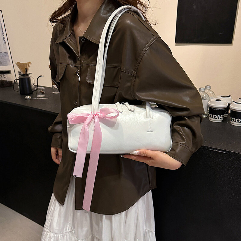 Ribbon Design Small Shoulder Bags for Women 2024 New Fashion Trend Designer Underarm Bag Female Sweet Handbags and Purses