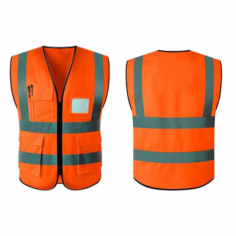 Chaleco de seguridad reflectante rosa para mujer, bolsillo frontal, cremallera, alta visibilidad, cumple con los estándares ANSI/ISEA