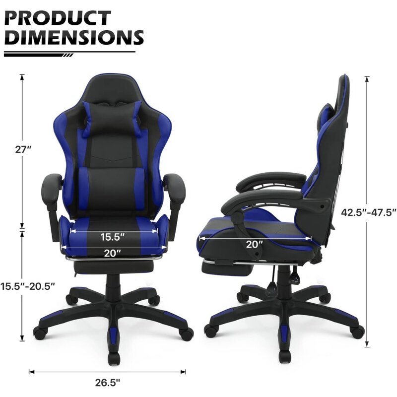 Gaming Chair with Headrest and Lumbar Support, Ergonomic Computer Racing Chair, Adjustable High Leather Swivel Computer Chair