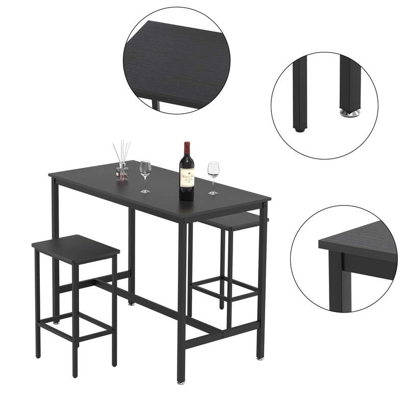 Барный столик из 3 предметов и набор из 2 стульев, высокий обеденный набор, набор столовых приборов для паба с 2 стульями, черный цвет
