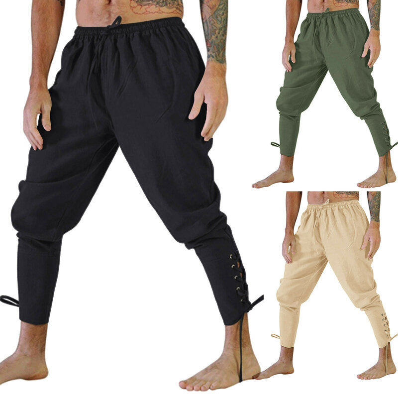 Брюки мужские средневековые, свободные мужские брюки для Хэллоуина, однотонные спортивные костюмы для косплея