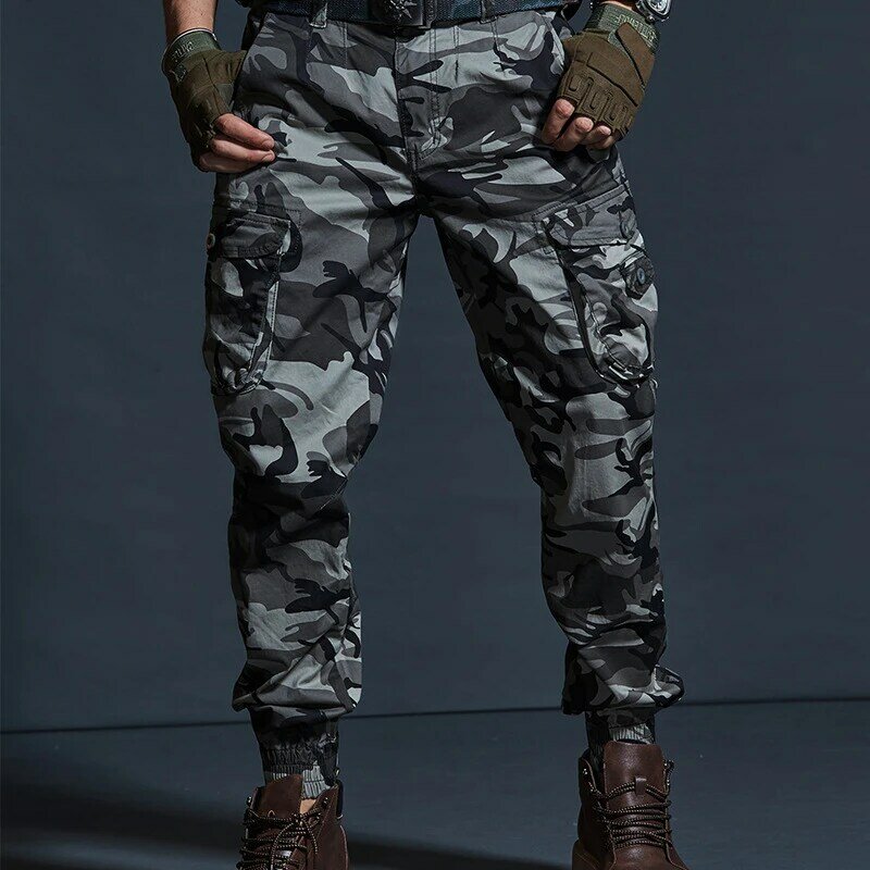 High Quality Khaki Casual Pants Men Tactical Joggers Camouflage Cargo Pants Multi-Pocket Fashions Black Trousers
