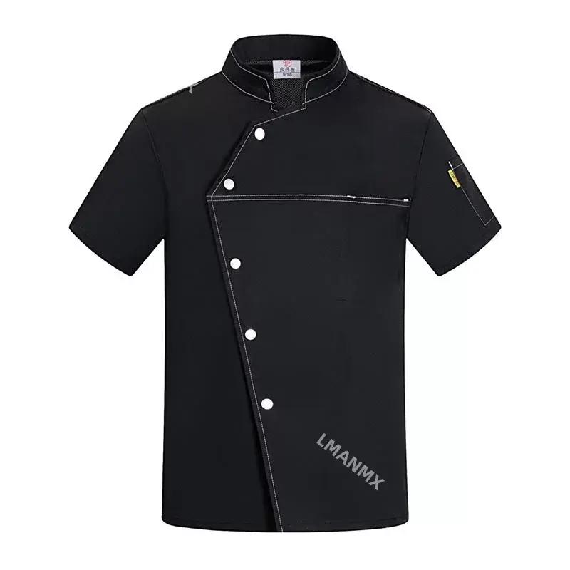 Veste de chef unisexe à manches courtes, manteau de cuisine, haut d'uniforme de restaurant chinois