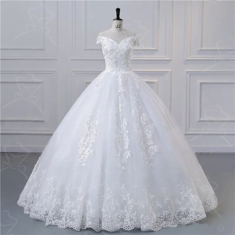 فستان زفاف أنيق برقبة قارب من الدانتيل ، فستان فاخر بسيط وخفيف ، صورة حقيقية ، مقاس كبير ، 2024
