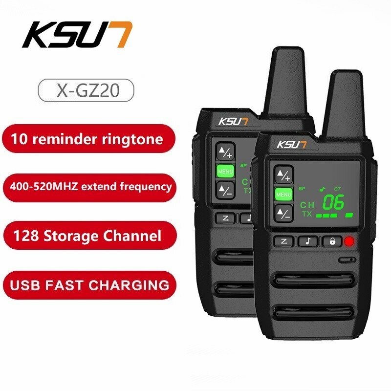 KSUT GZ20 Walkie Talkie portátil, receptor de rádio UHF, receptor sem fio definido para acampar, bar, hotel, 2 pcs incluídos