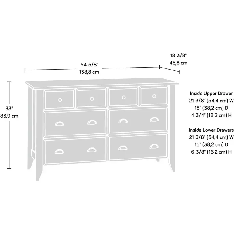 Macio acabamento branco Shoal Creek Dresser, adequado para quartos, 54,65 "x largura 18,43" x altura 33,03"