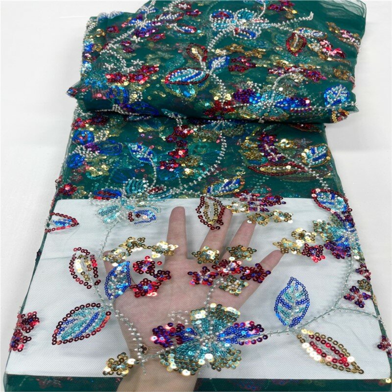 Bunga hijau antik renda larut dalam air kain bordir manik-manik pipa gaun pernikahan pakaian kain