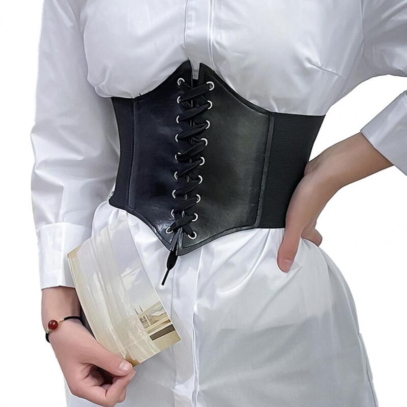 Corsetto da donna squisito modellante tinta unita corsetto largo camicia in ecopelle corsetto con lacci cintura larga accessori per vestiti