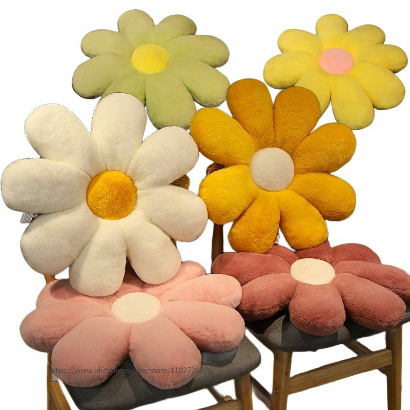 Kawaii ดอกไม้ที่มีสีสัน Plush หมอนอิงหมอนนุ่ม8กลีบดอกทานตะวัน Plant Mat ตุ๊กตาโซฟาผ้าปูที่นอนกลับ Cushion Decor ของขวัญ