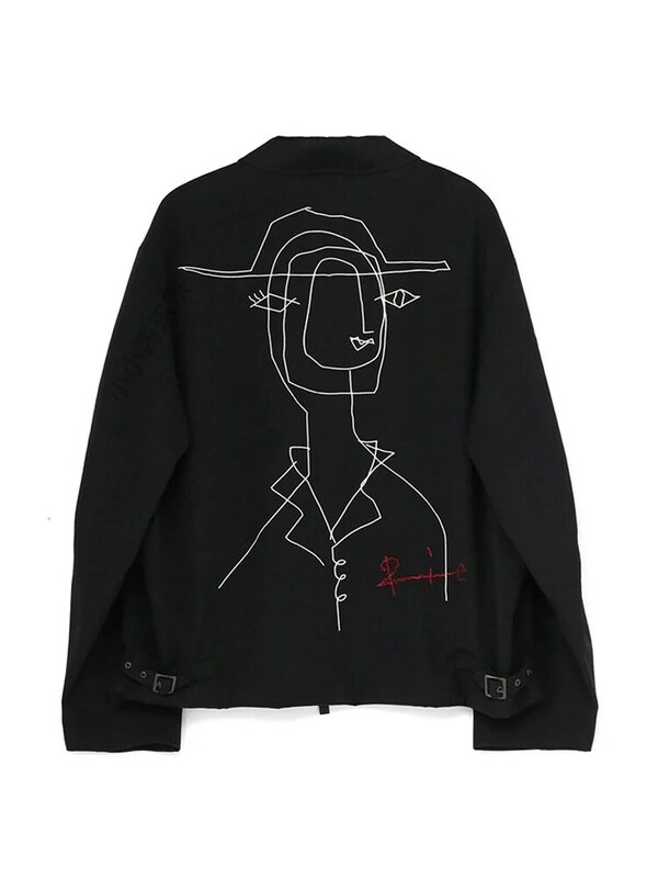 Куртки Yohji Yamamoto для мужчин, одежда, пальто с абстрактным портретом и вышивкой, новая верхняя одежда, 2023, одежда, куртка, Мужская одежда