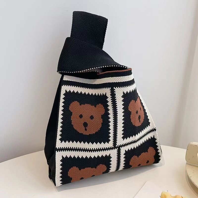 Summer Fashion Personality Knit Colorful Pattern Wrist Bag Lazy Vest Cute Handbag