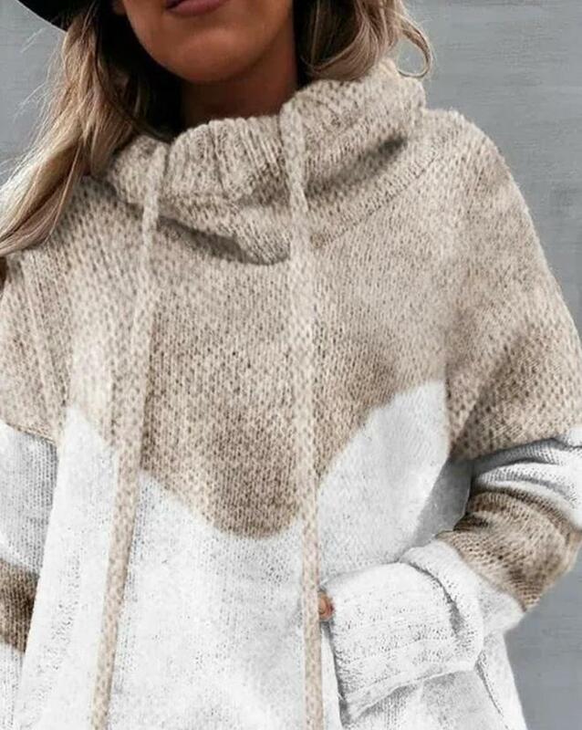 Maglione lavorato a maglia per le donne 2023 autunno inverno nuovo Colorblock manica lunga abbigliamento femminile magliette Pullover Top per donna