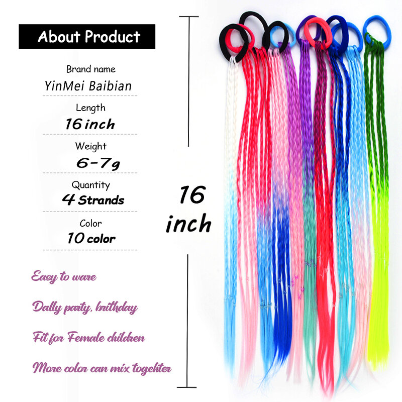 Kids Girls Elastic Hair Ponytail Rubber Band Hair Extensions Wig Ponytail Holder Hair Ring Twist Braid Rope Headdress Hairpieces