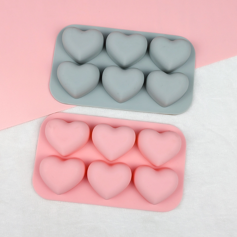 6 cavidades Dia dos Namorados Coração Silicone Baking Mold Love Chocolate Candy Biscuit Ice Mould Cute Gifts Soap Candle Making Set