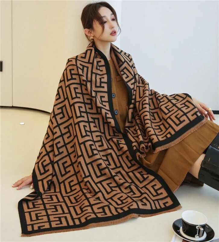 Lenço de caxemira feminino, grosso e quente, pashmina, cobertor de inverno, estolas de luxo, novo, 2022