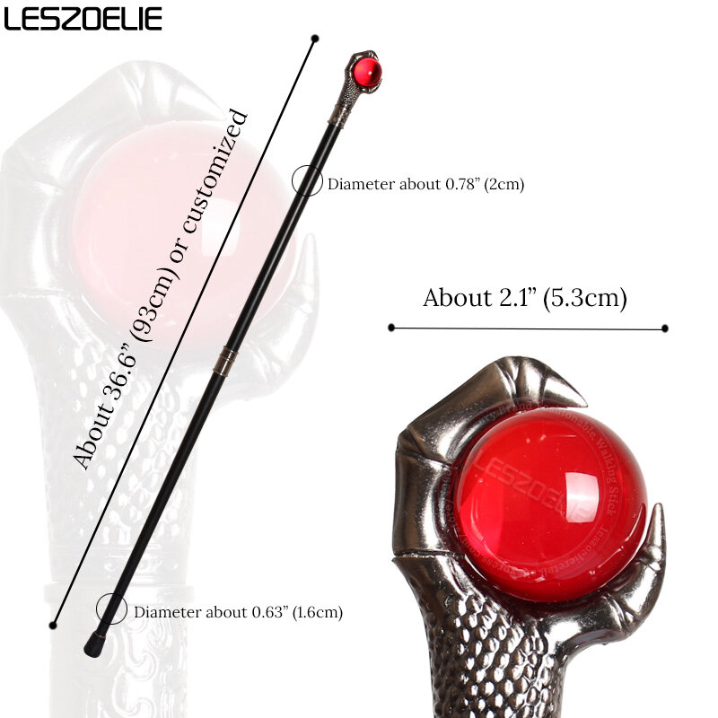 빨간 공과 드래곤 클로 워킹 스틱 남자 2023 패션 파티 워킹 지팡이, 우아한 스틱 빈티지 코스프레 워킹 지팡이