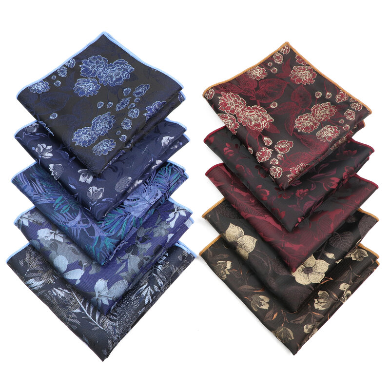 New Print Floral Leaves Dot Hankies 26cm Width Pocket Square Novelty Casual Deep Color Handkerchief Suit Hanky Gift Accessory