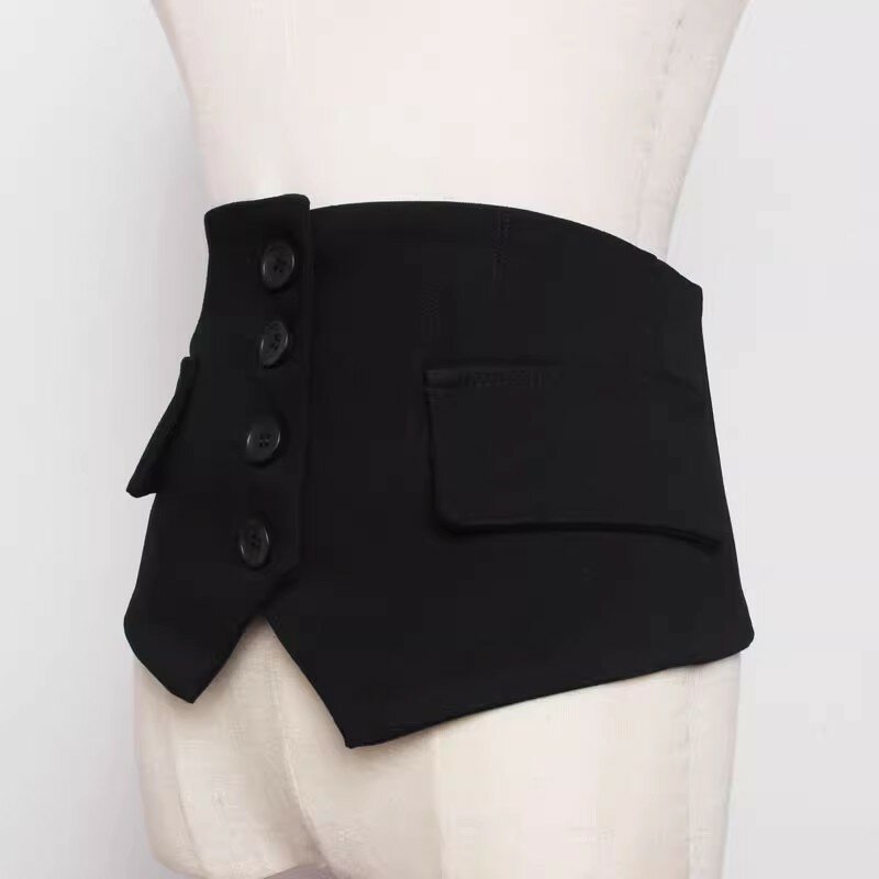 Moda damska czarna tkanina gorset damski płaszcz z pasem sukienka Decration szeroki pas J263
