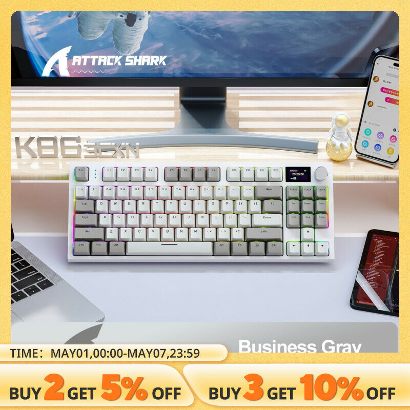 K86 drahtlose Hot-Swap-fähige mechanische Tastatur Bluetooth/2,4g mit Bildschirm und Lautstärke-Drehtaste für Spiele und Arbeit