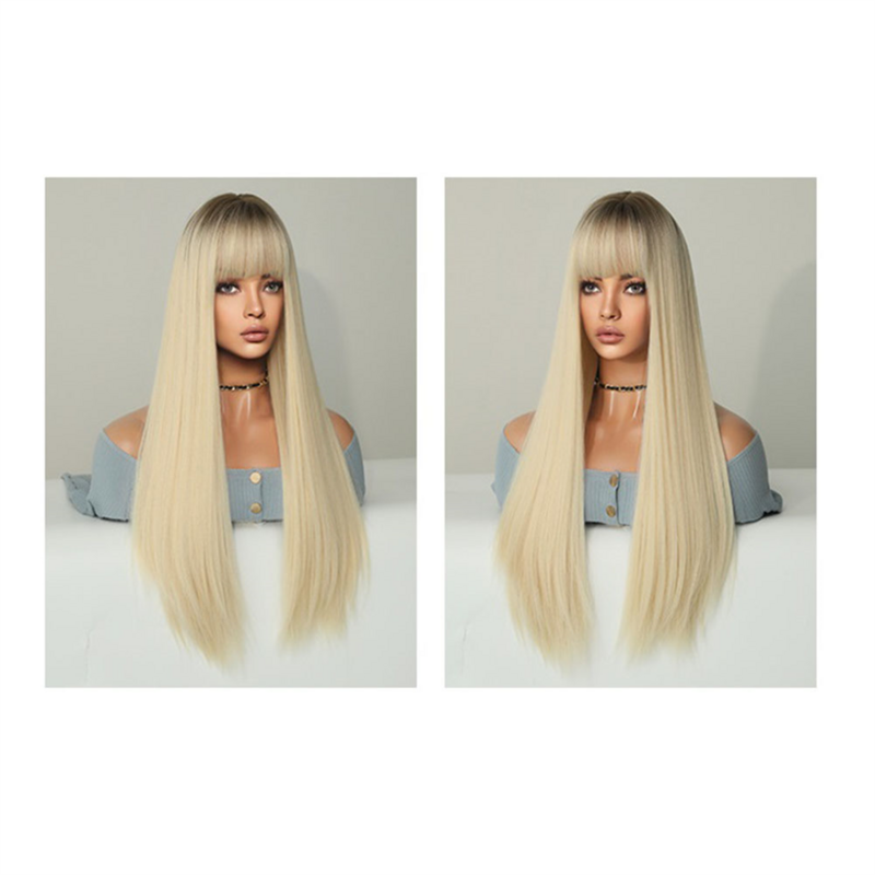 White Blonde Head Dyed 69cm Cosplay Wig in Europe and America Long Straight Hair Gradient Color Head Covering Wig