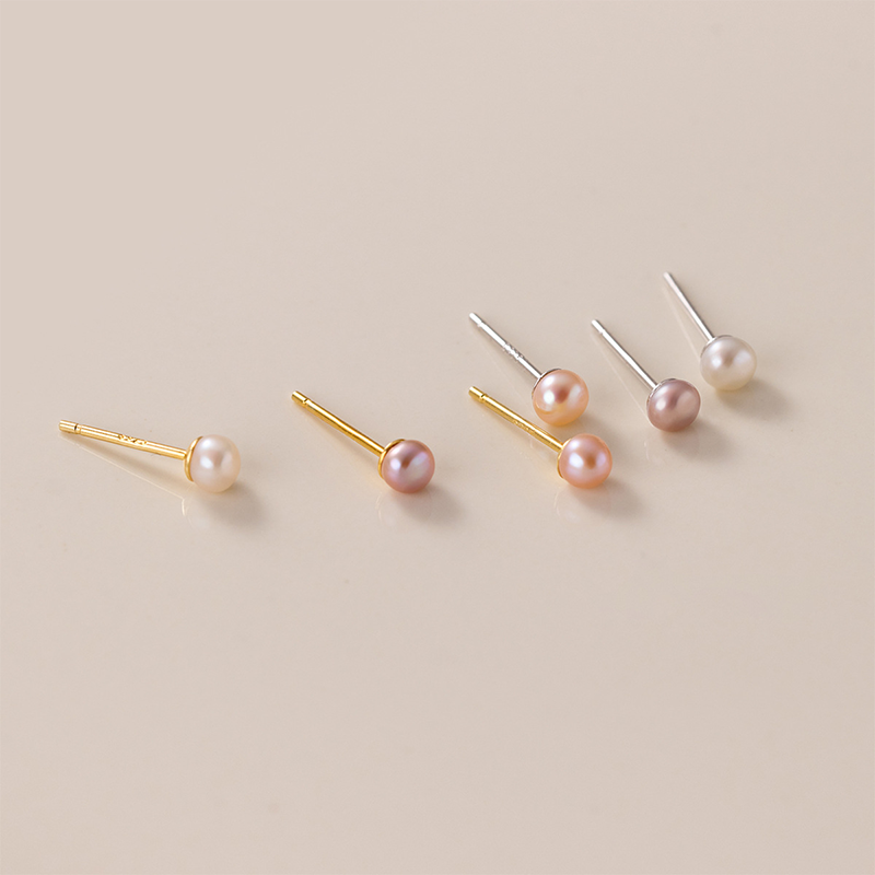 WOOZU 925 Sterling Silver Mini Natural Freshwater Small Pearl Ear Stud Reject Allergy Piercing Ear Bone for Women Jewelry Gifts