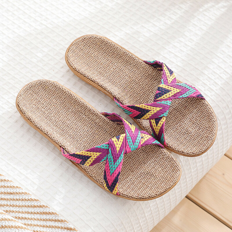 Plus Size Women'S Slippers Flat Sandals Linen Lightweight Casual Summer Slippers Women For Home