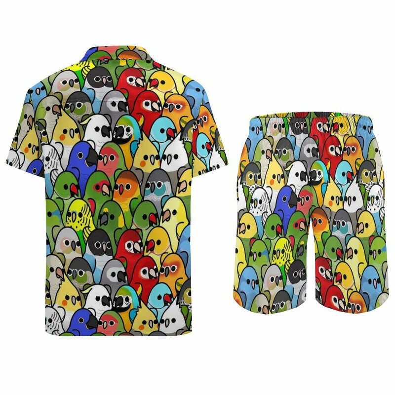 Klassieke Vogel Team Mannen Sets Te Veel Vogels Casual Shorts Vakantie Shirt Set Zomer Vintage Pak Oversized Kleding Met Korte Mouwen