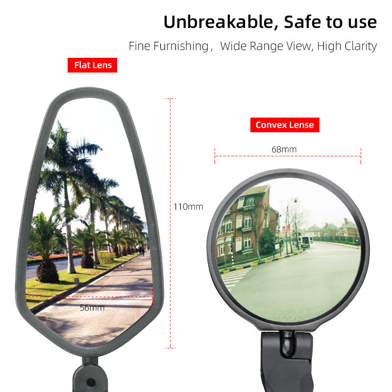Bicycle 1PC Mirror Universal Left Right Mount Acrylic Convex or Flat Lens Rear View Sight Reflector Angle Adjustable