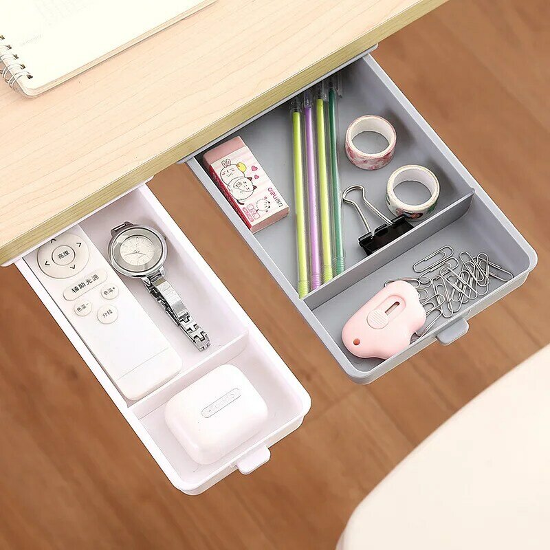 2Pcs Hidden Tray Drawer Under Desk Hide Money At The Bottom Of The Cabinet Hidden Stationery Organizer Stand Box